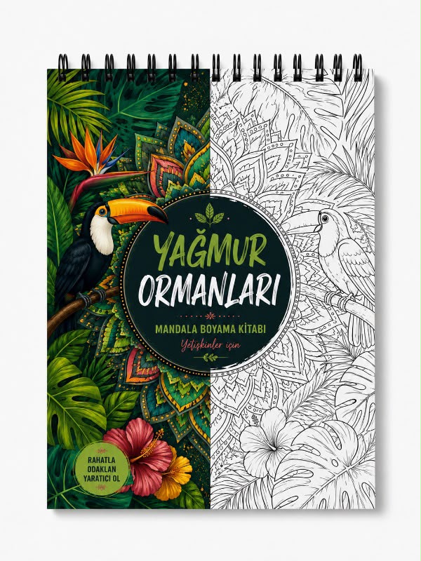 Yağmur Ormanları Boyama Kitabı - Yetişkinler İçin Rahatlatıcı Boyama Kitabı - Mandala Boyama Kitabı